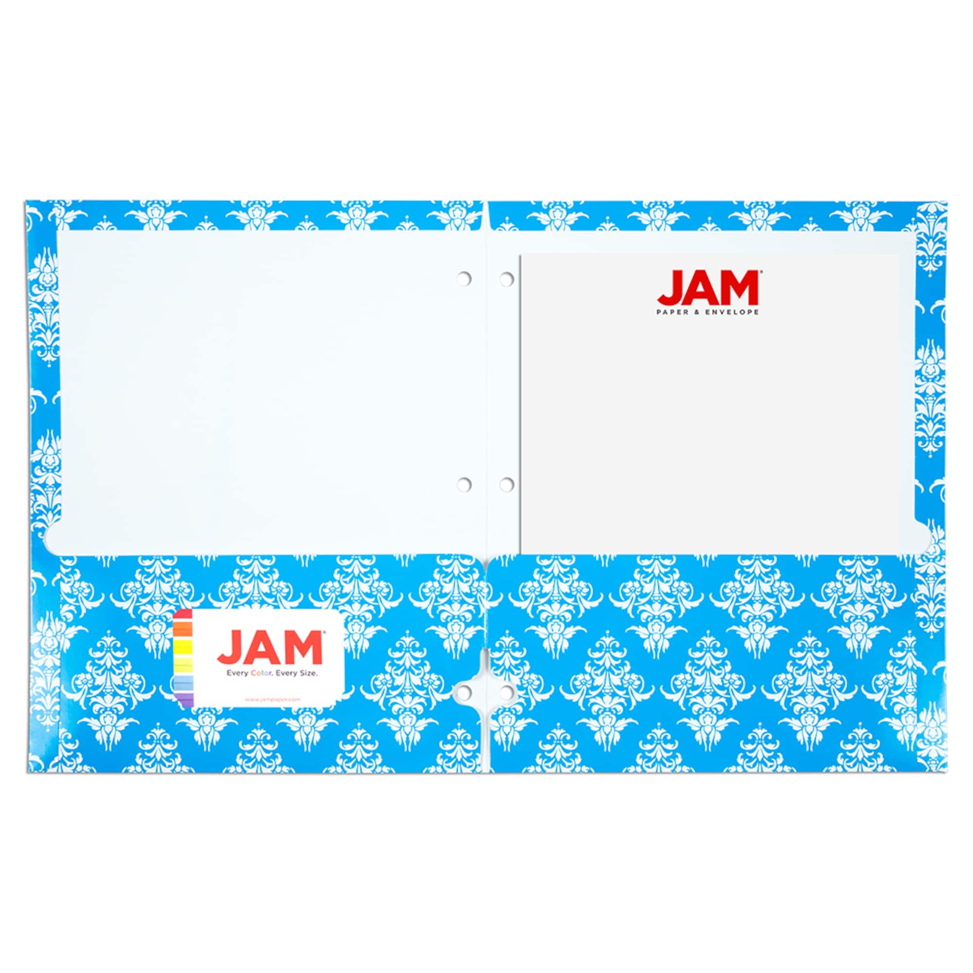 JAM Paper Damask Glossy Laminated Two Pocket 3 Hole Punch School Folders, 6ct.